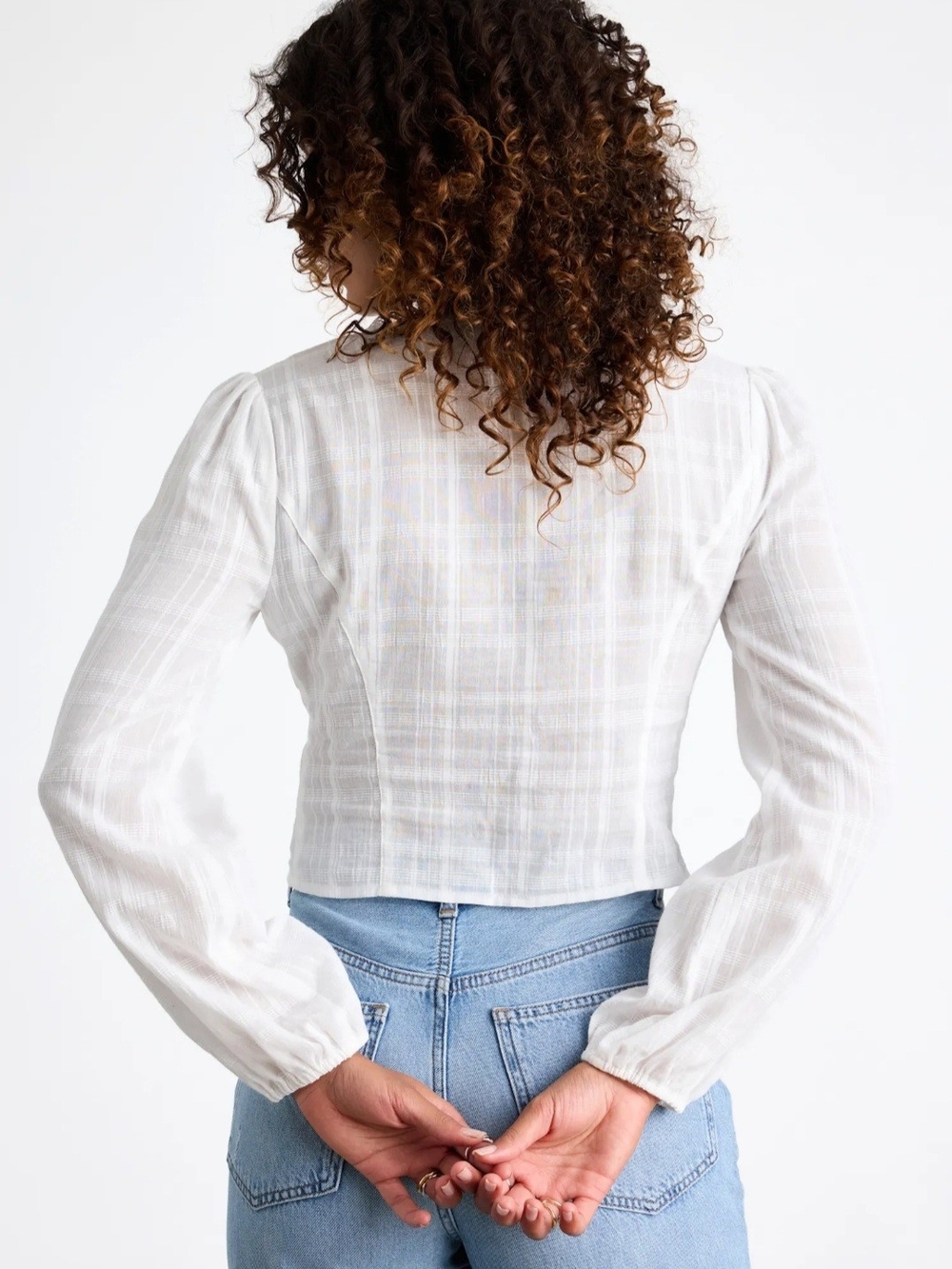 NWT Lulus Keyra Ivory Button-Front Balloon Sleeve Crop Top in white sz XL - Picture 3 of 8